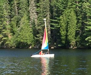 Arnie at the helm, the day before the capsize